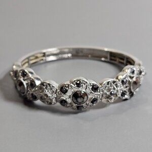 Lauren Conrad LC Hematite Floral Filigree Bangle Bracelet Silvertone Adjustable
